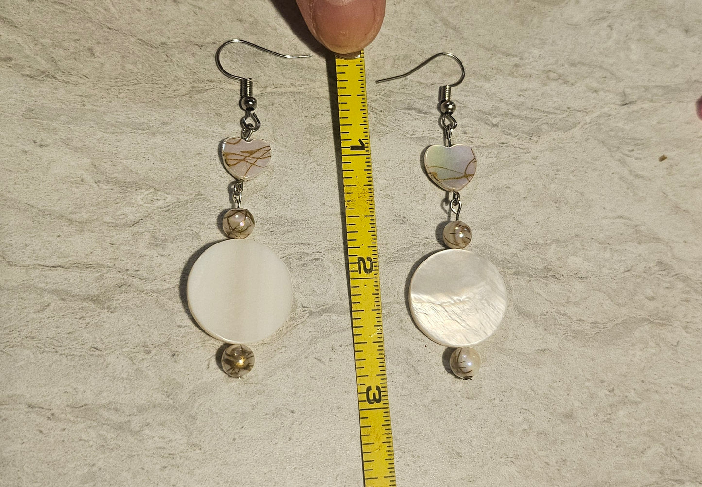 3" Heart Abalone Disk Earrings