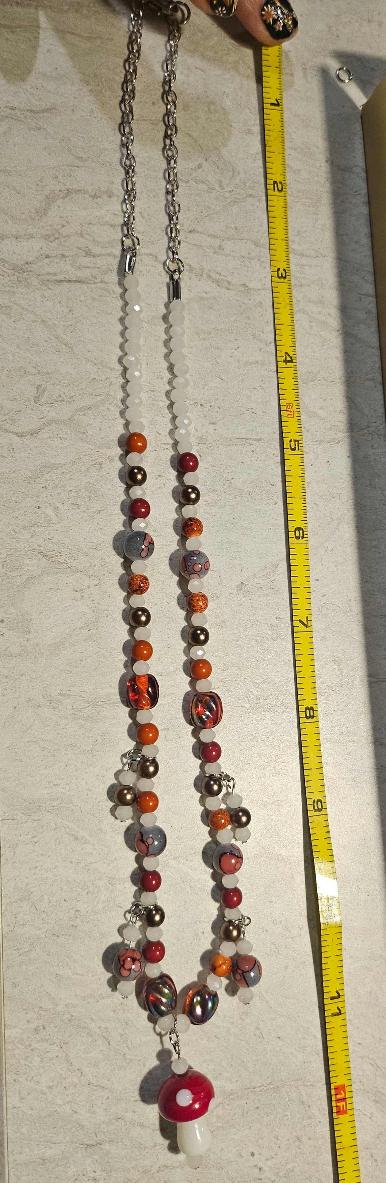 11" Red Mushroom Beaded Necklace