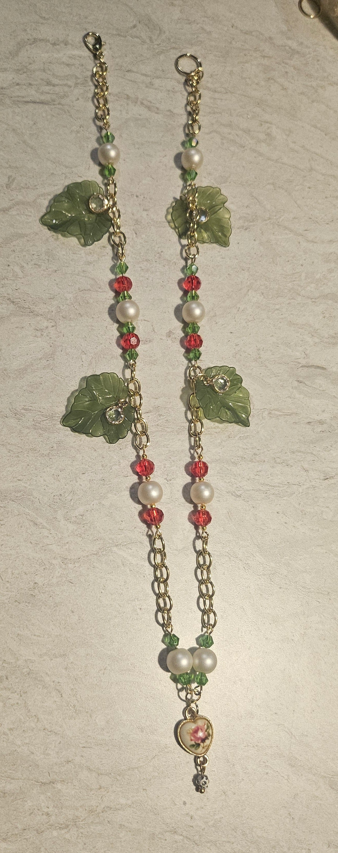 10" Strawberry Rose Heart Beaded Necklace