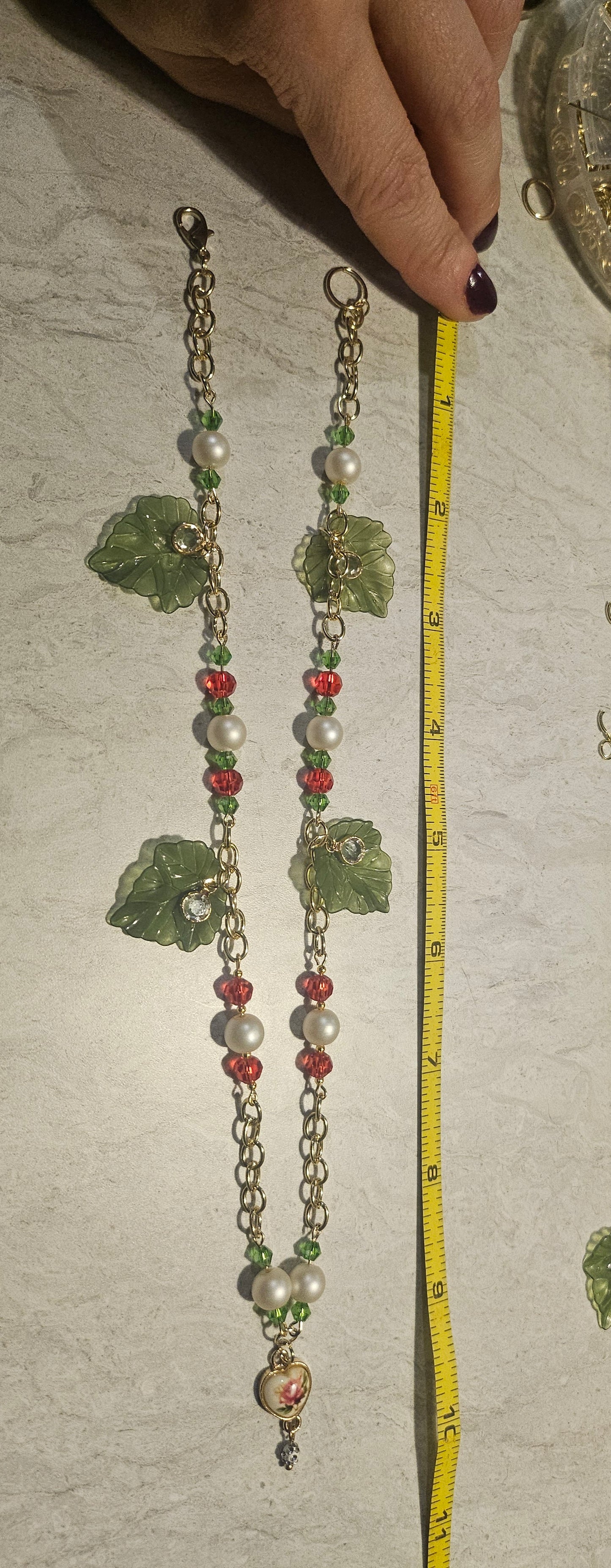 10" Strawberry Rose Heart Beaded Necklace