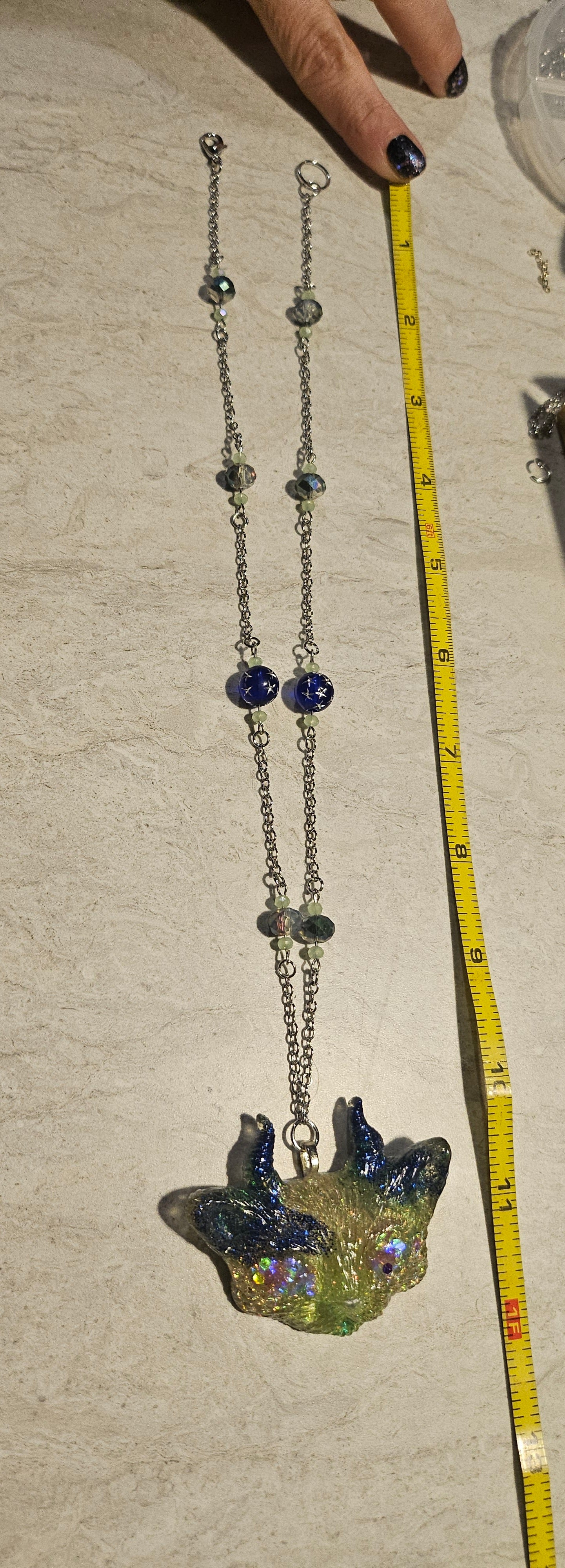 12" Blue/Green Odd Kitty Necklace