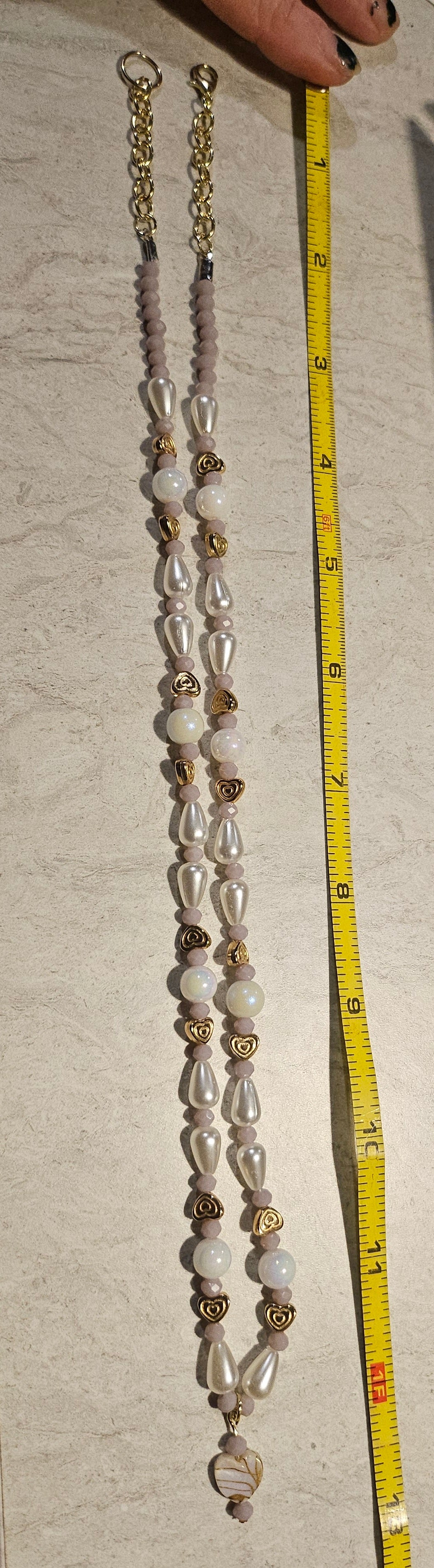 12" Mauve Pearl Heart Necklace