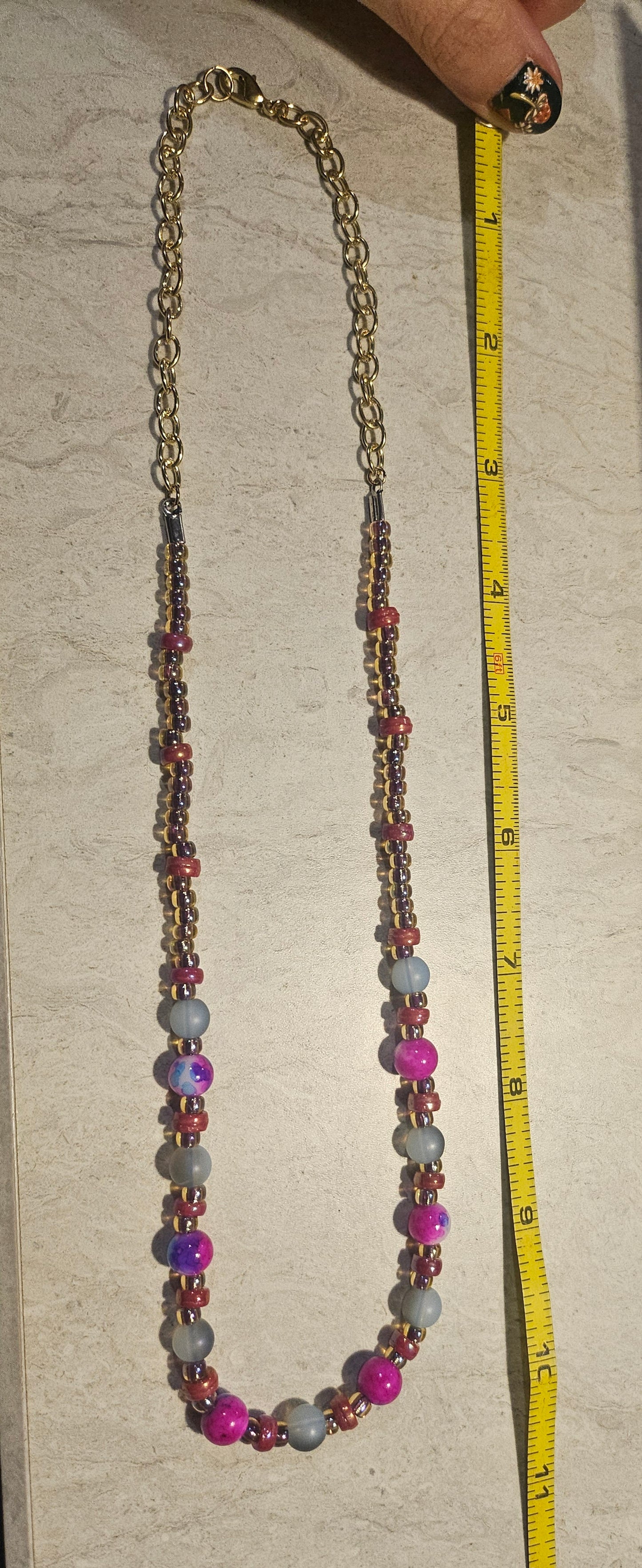 11" Fuschia Beaded Necklace