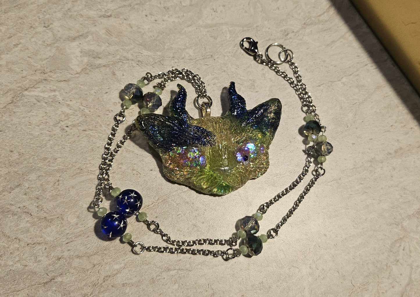 12" Blue/Green Odd Kitty Necklace