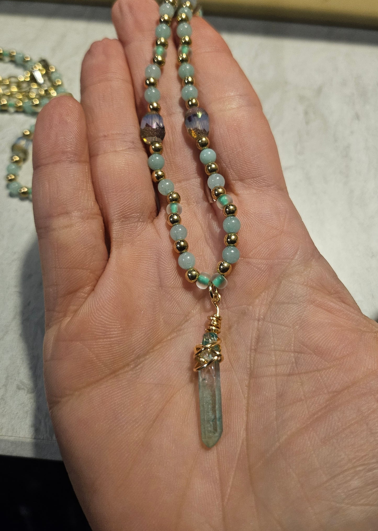 13" Teal Crystal Necklace
