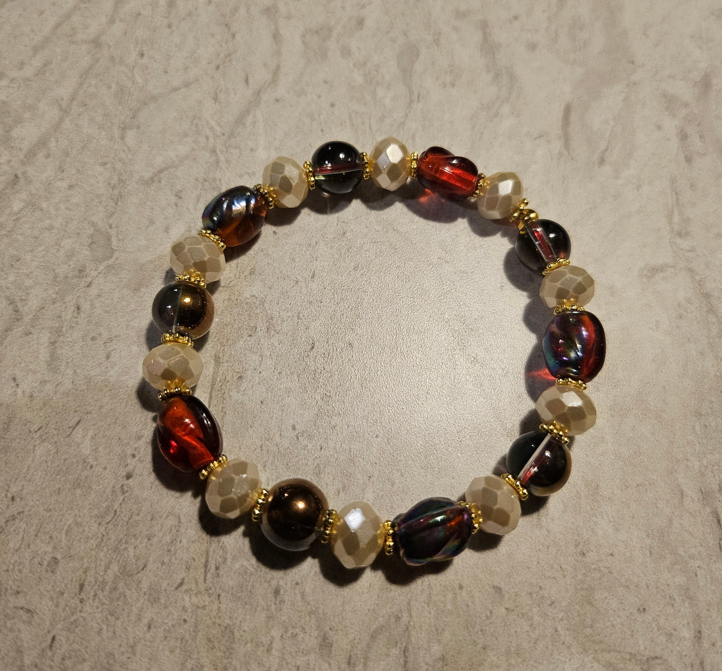 7" Purple/Red/Cream Stretchy Bracelet