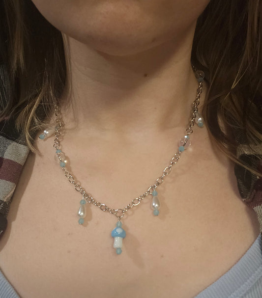 10" Cyan Mushie Necklace