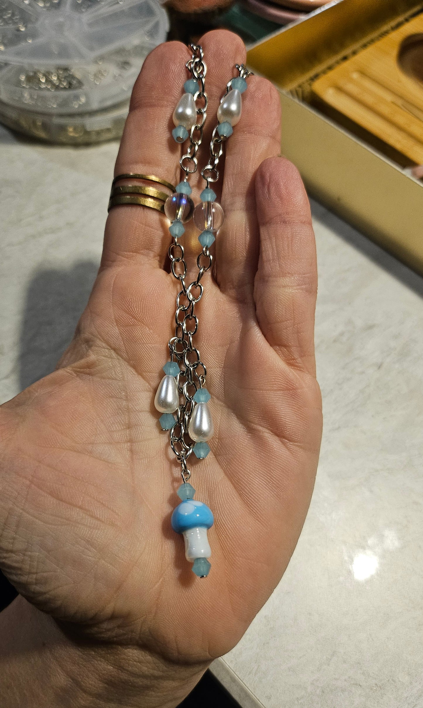10" Cyan Mushie Necklace