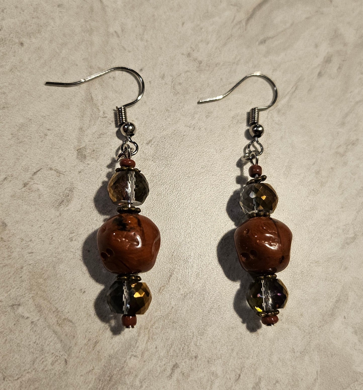 2" Maroon/Iridescent Brown Earrings