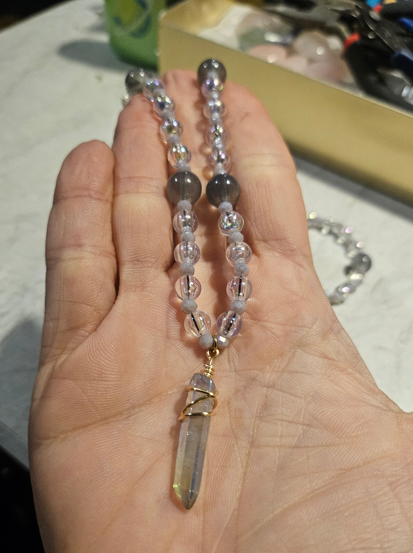 12" Iridescent Grey Crystal Necklace
