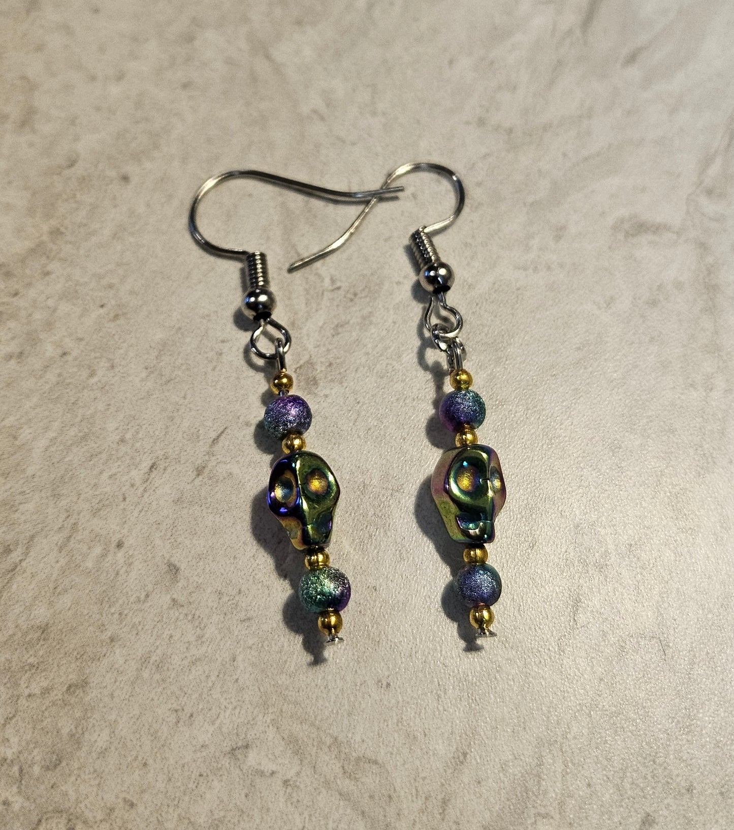 2" Iridescent Skull Earrings