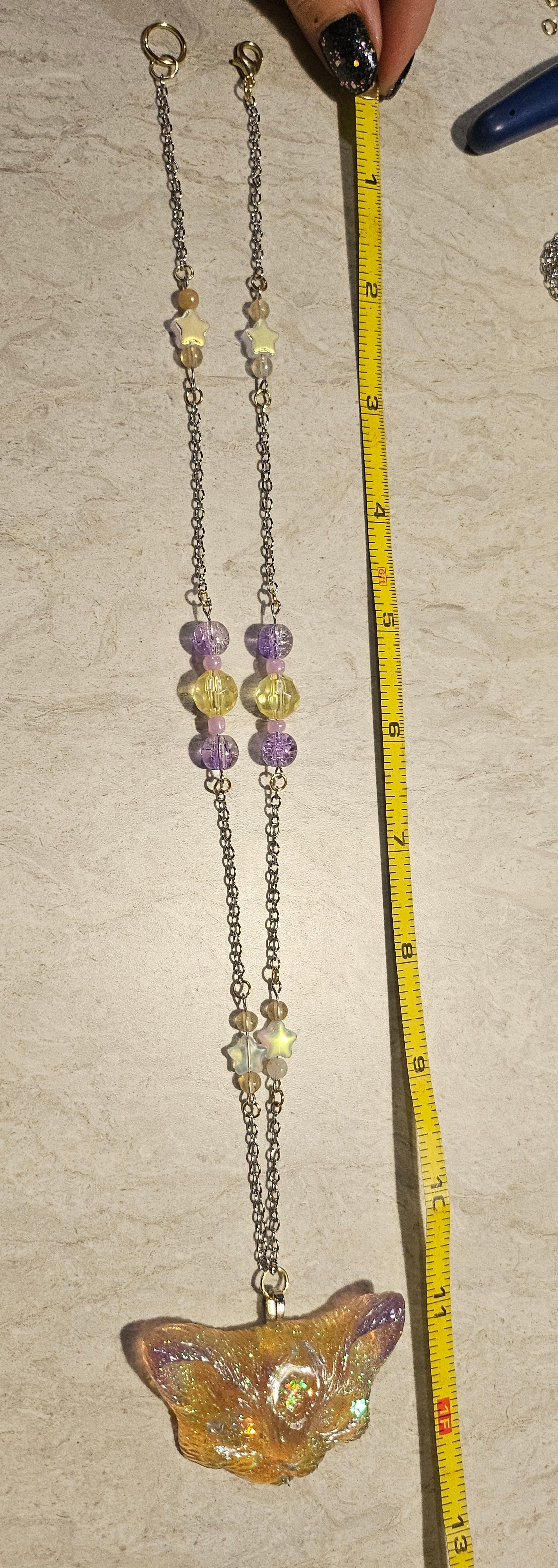 13" Odd Kitty Purple/Yellow Necklace