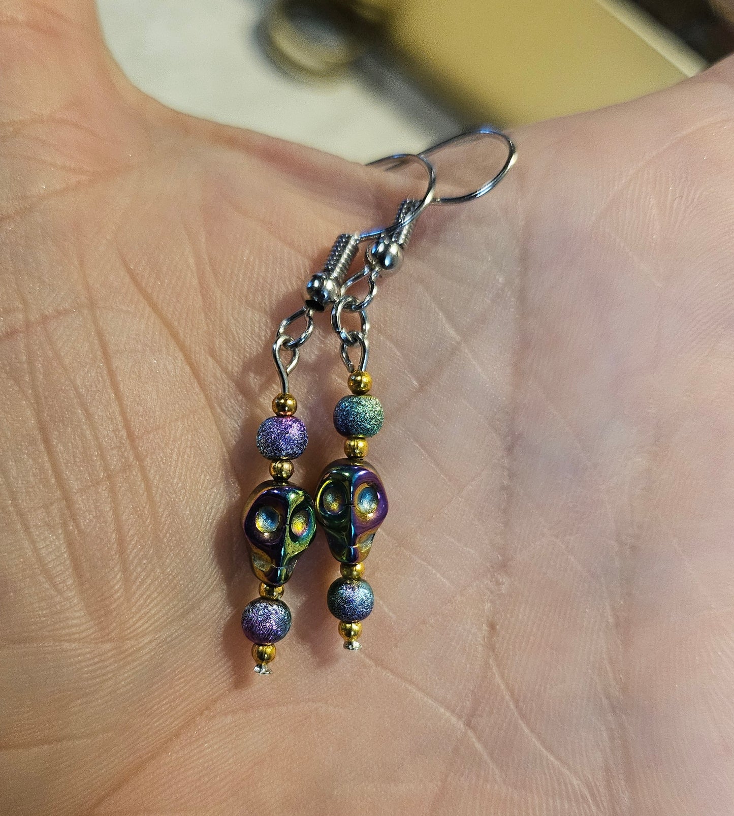 2" Iridescent Skull Earrings