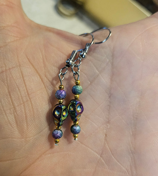 2" Iridescent Skull Earrings