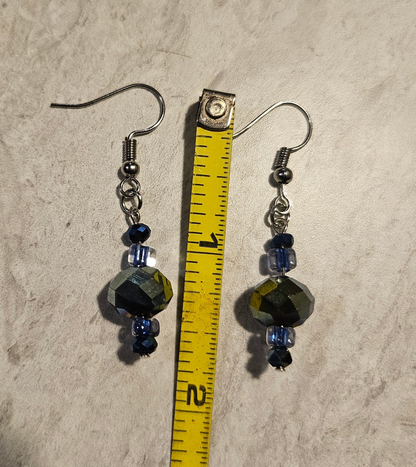 2" Iridescent Blue Glass Bead Earrings