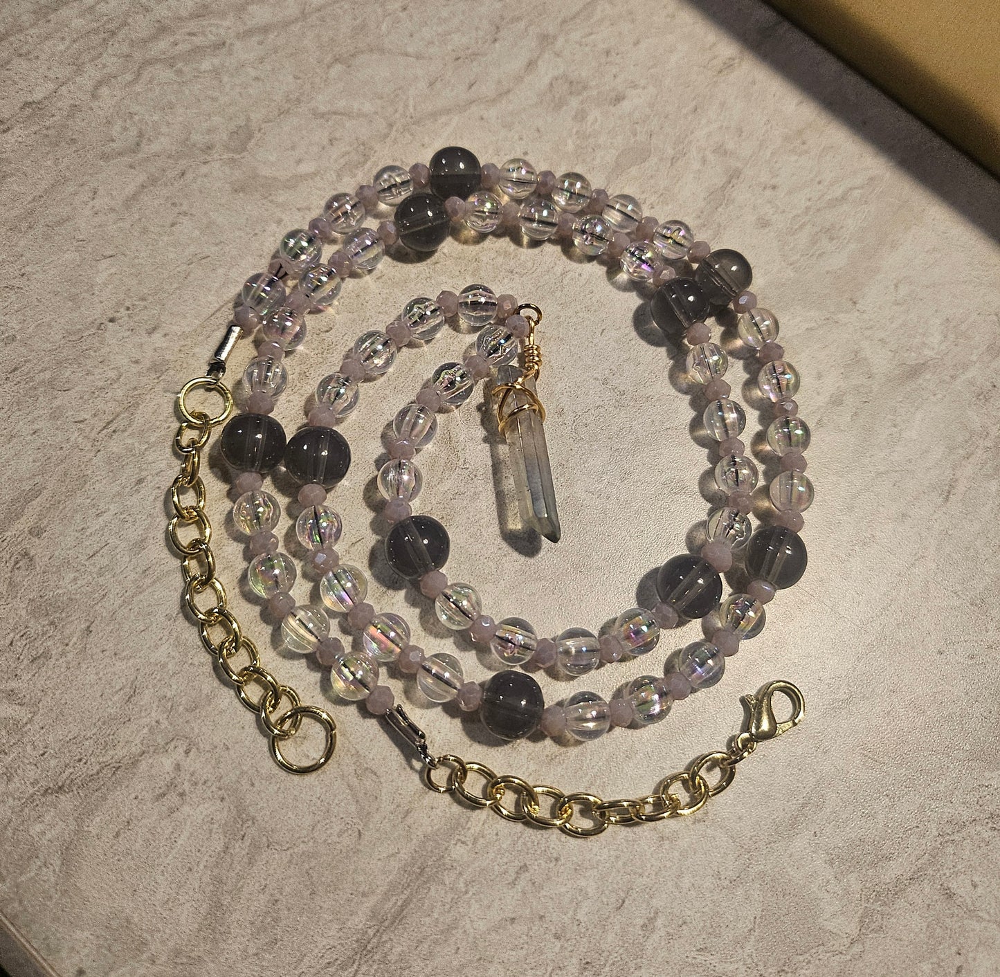 12" Iridescent Grey Crystal Necklace