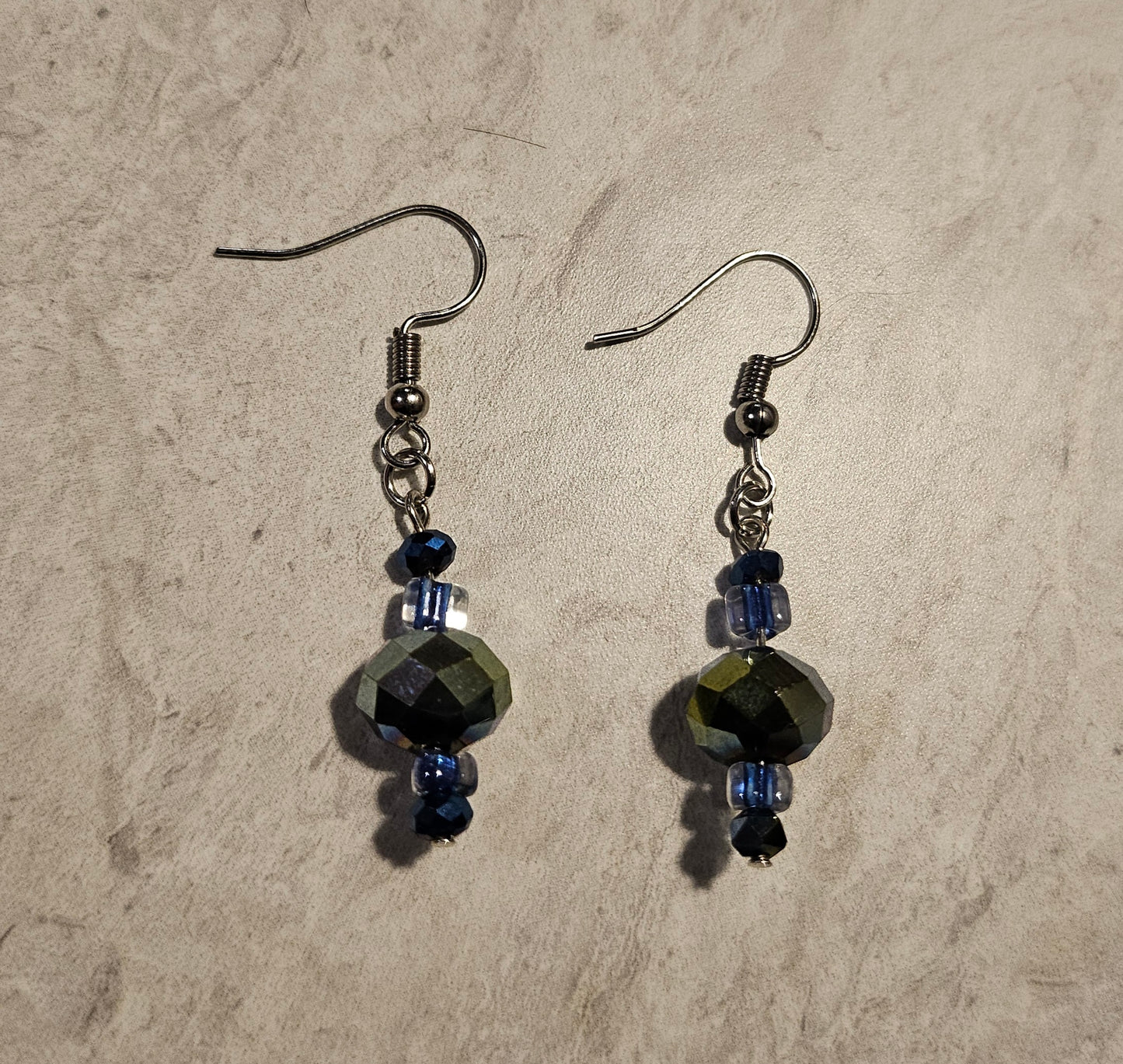 2" Iridescent Blue Glass Bead Earrings