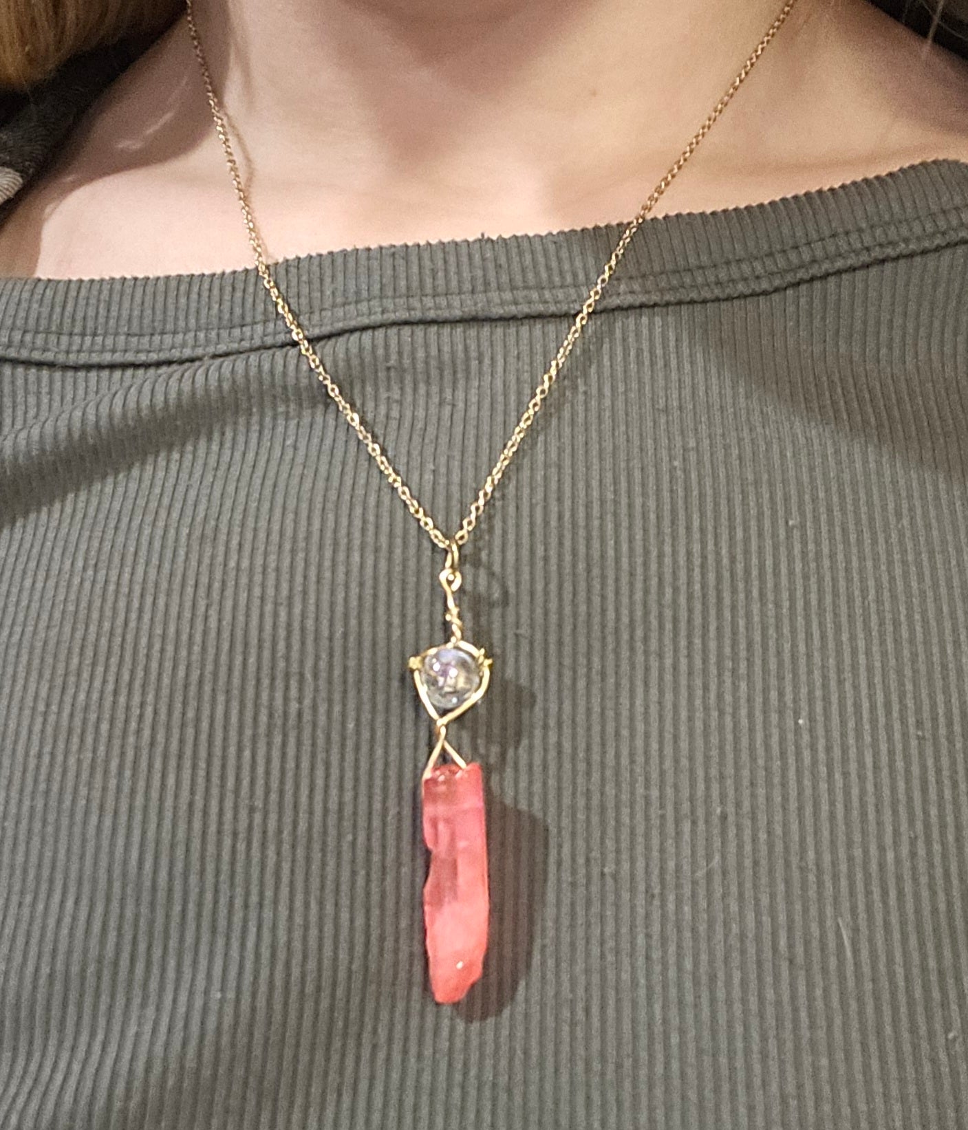 11" Neon Pink Crystal Necklace