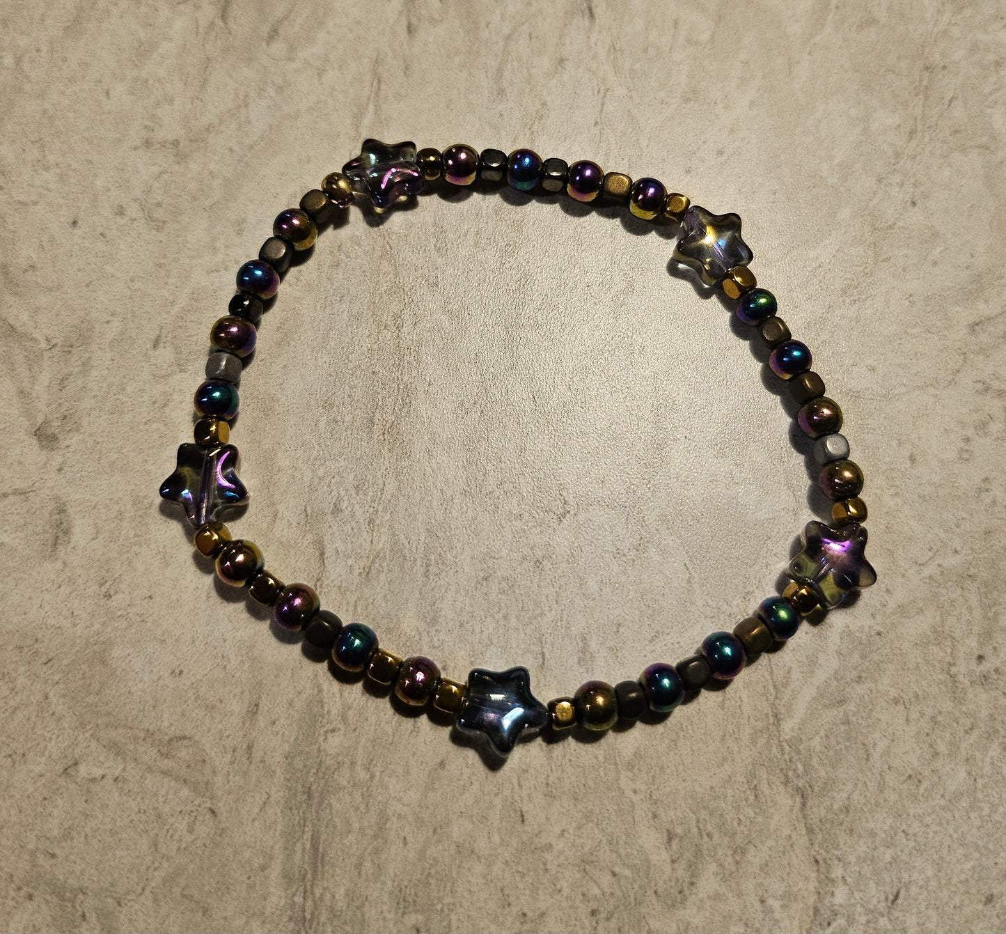 Purple Iridescent Star Bracelet 7" Stretchy Bracelet