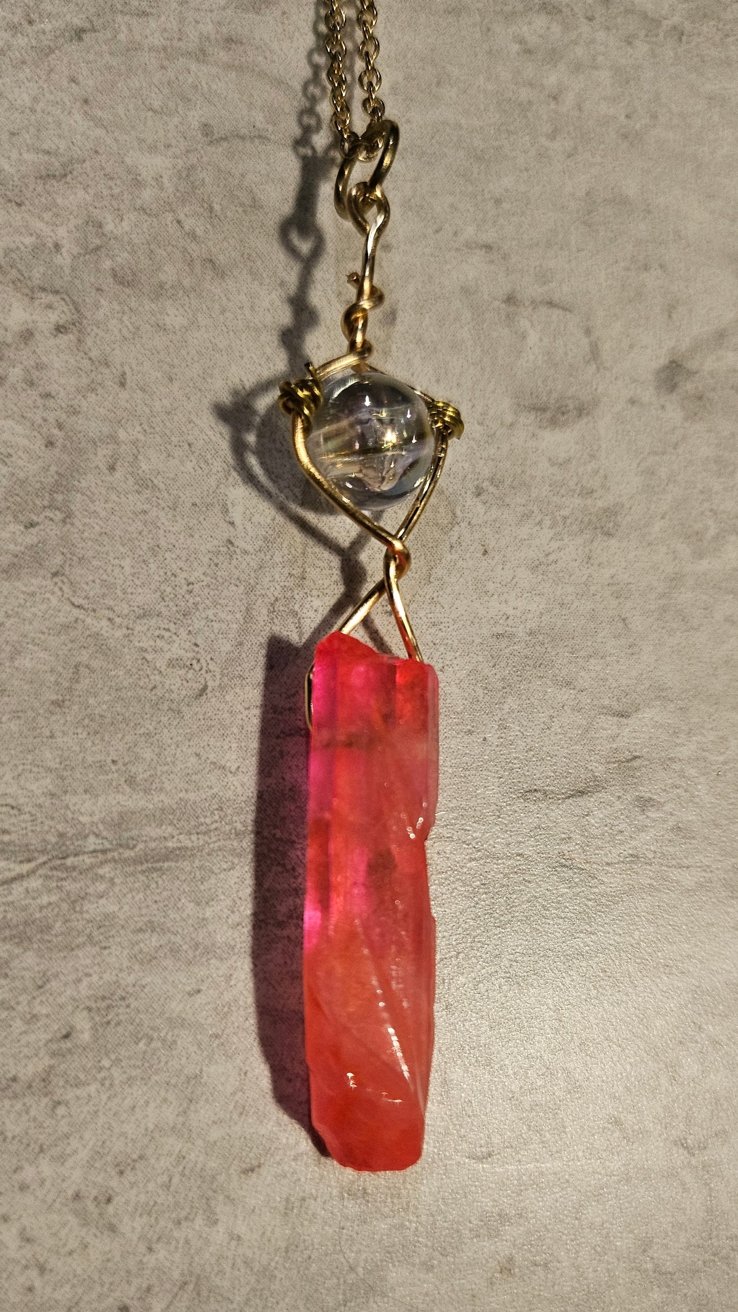 11" Neon Pink Crystal Necklace