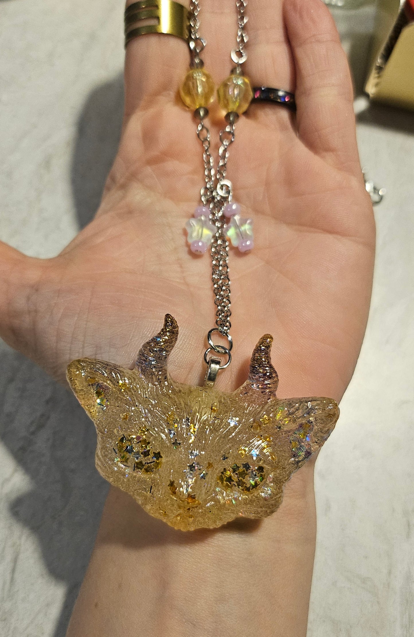 12" Golden Eyed Odd Kitty Necklace