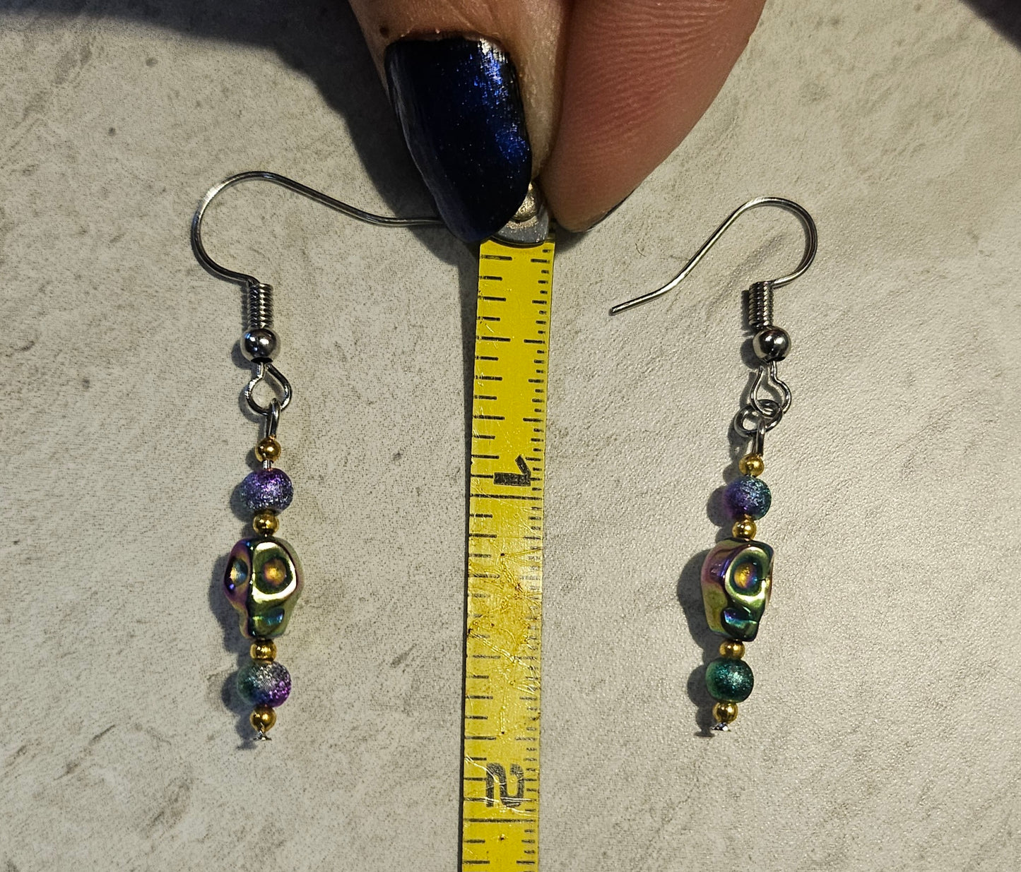 2" Iridescent Skull Earrings