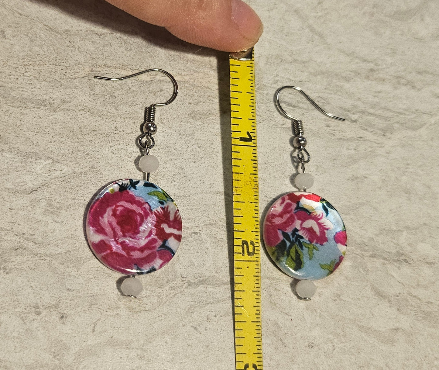 2" Rose Disk Earrings/White