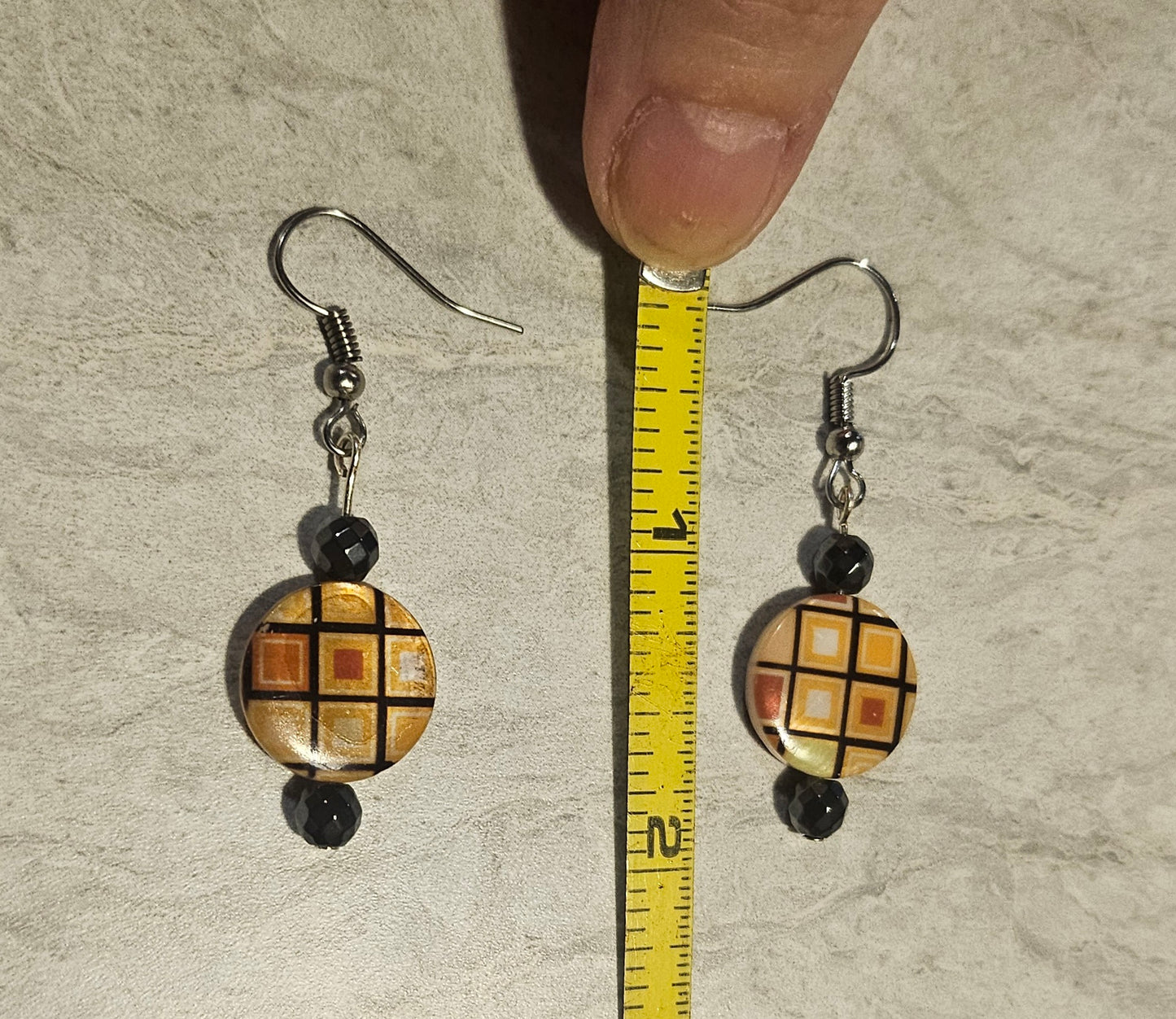 2" Check Abolone/Hematite Earrings