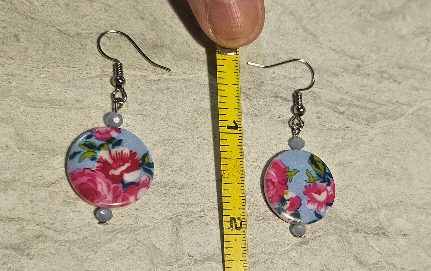 2" Rose Disk Light blue Earrings