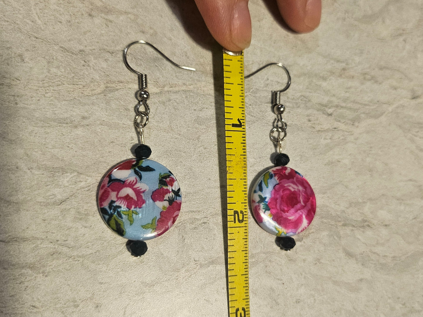 2" Rose Disk/Dark Green Earrings