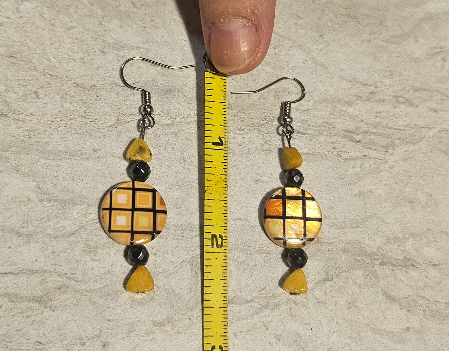 2.5" Hematite/Agate Checkered Earrings