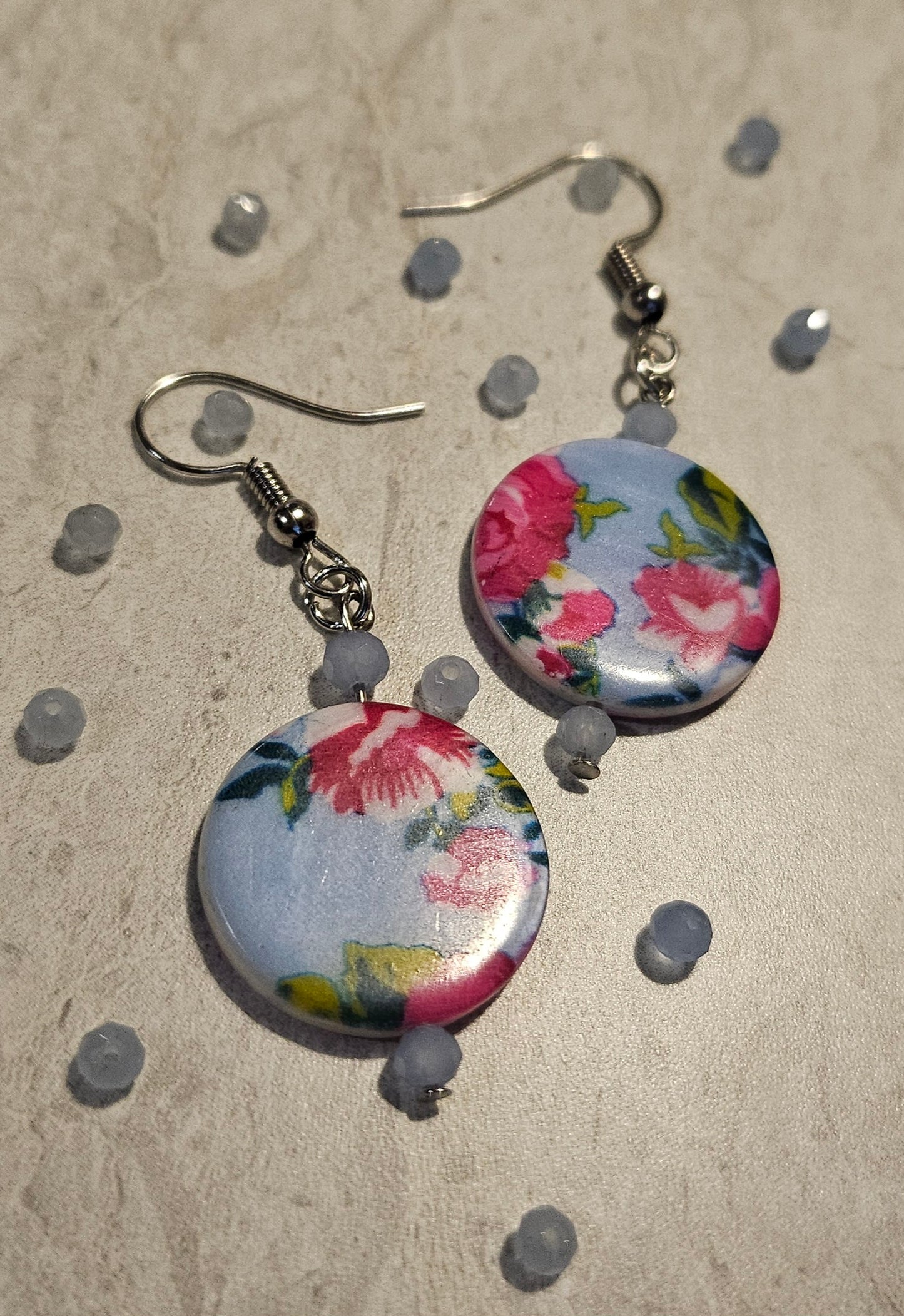 2" Rose Disk Light blue Earrings