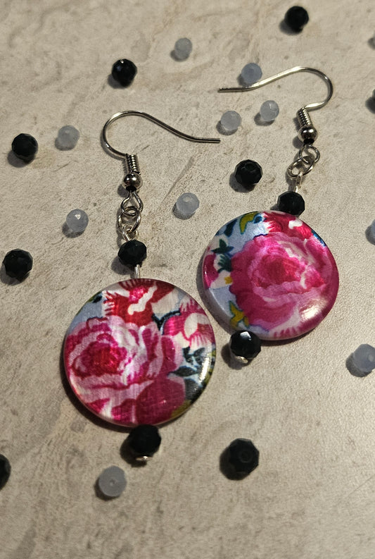 2" Rose Disk/Dark Green Earrings