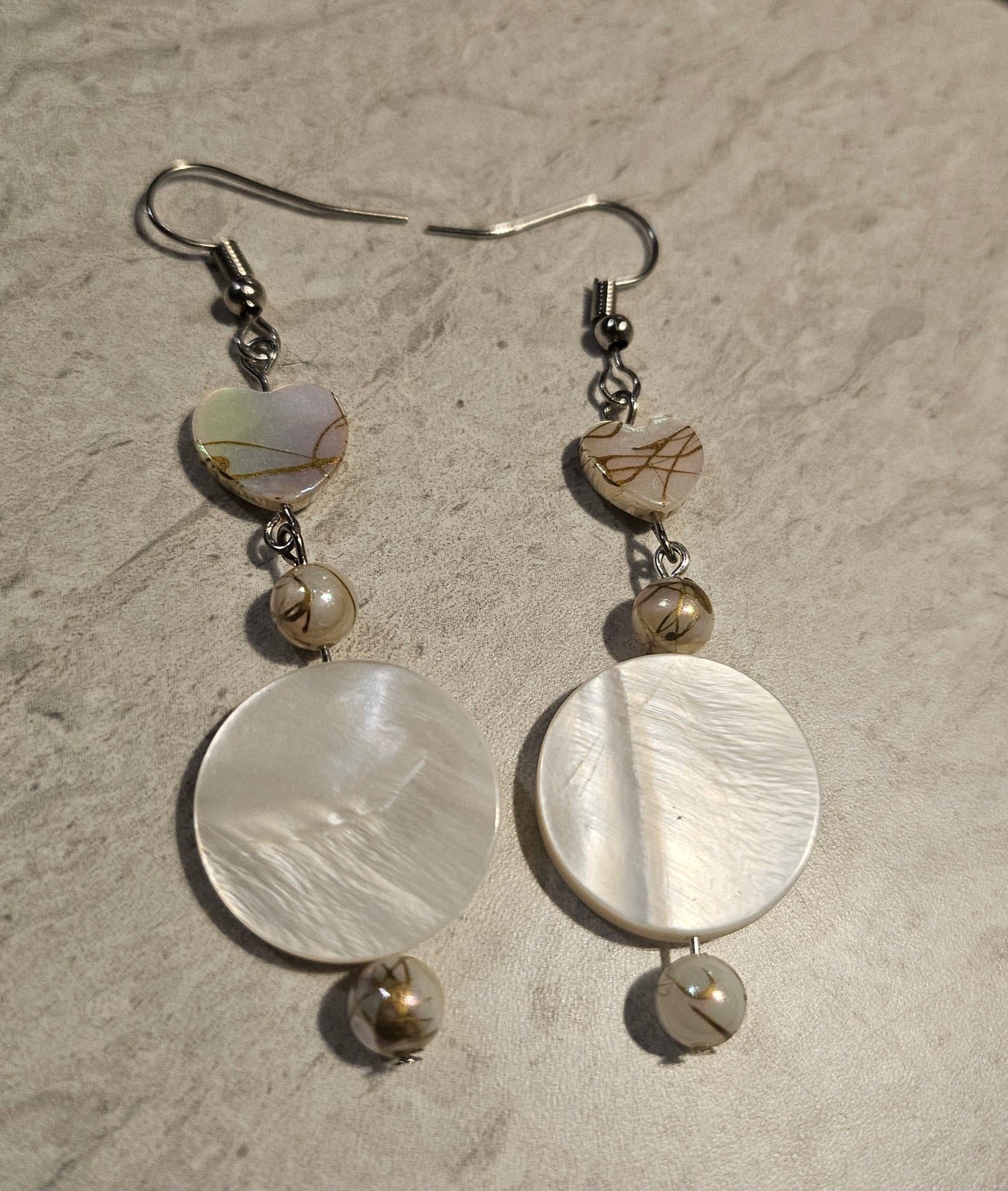 3" Heart Abalone Disk Earrings