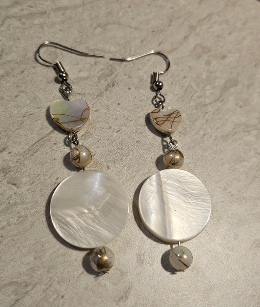 3" Heart Abalone Disk Earrings