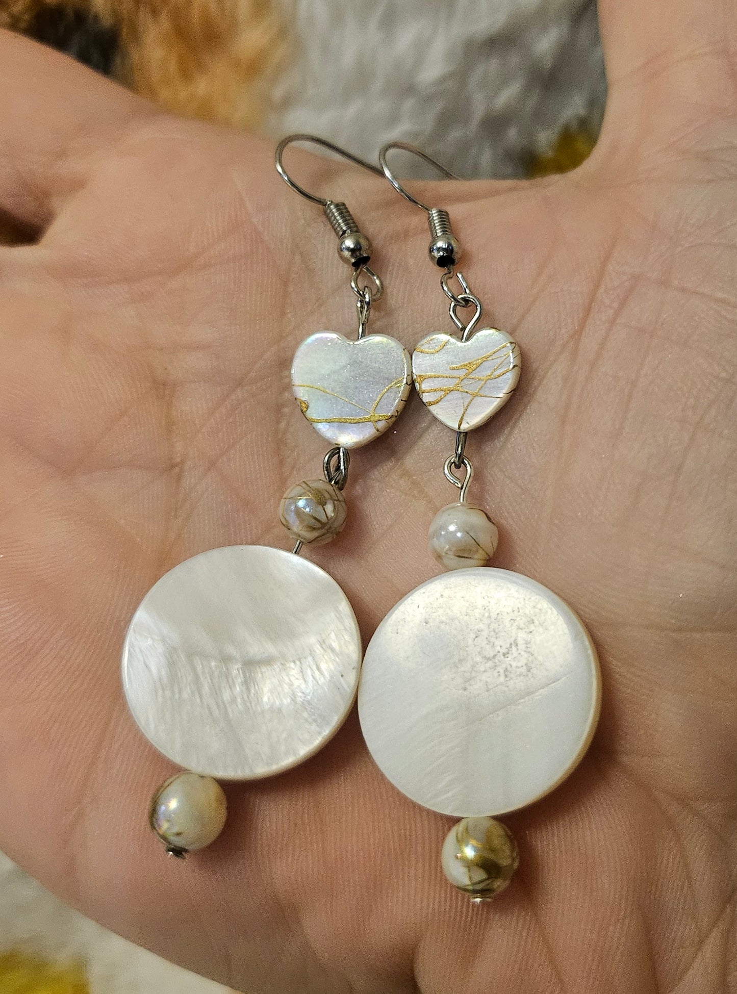 3" Heart Abalone Disk Earrings