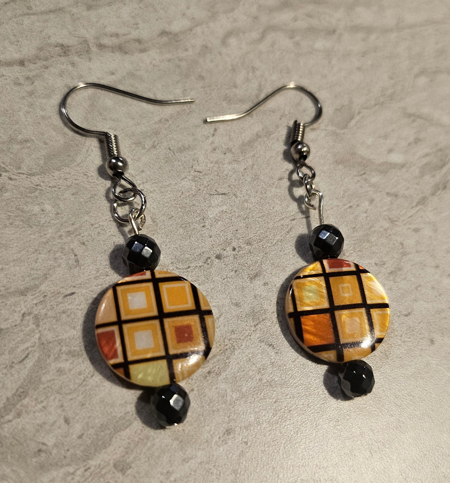 2" Check Abolone/Hematite Earrings