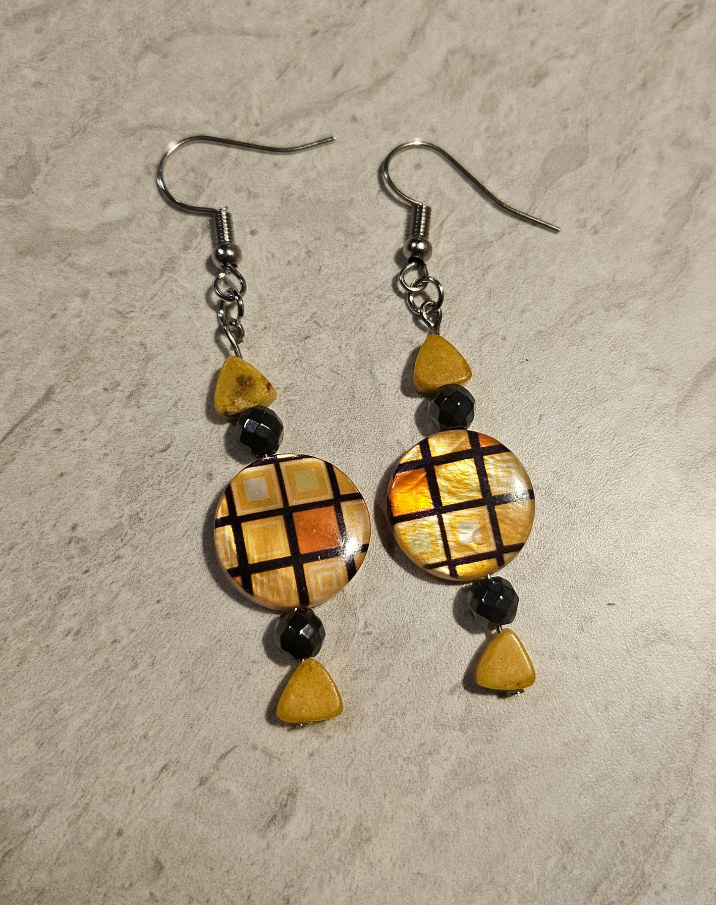 2.5" Hematite/Agate Checkered Earrings