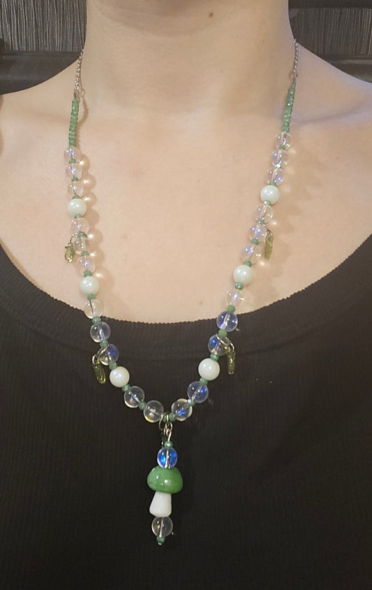 11" Light Green Mushroom Necklace