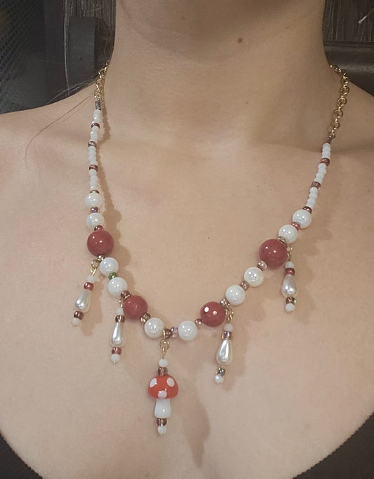 10" Red Mushroom Necklace