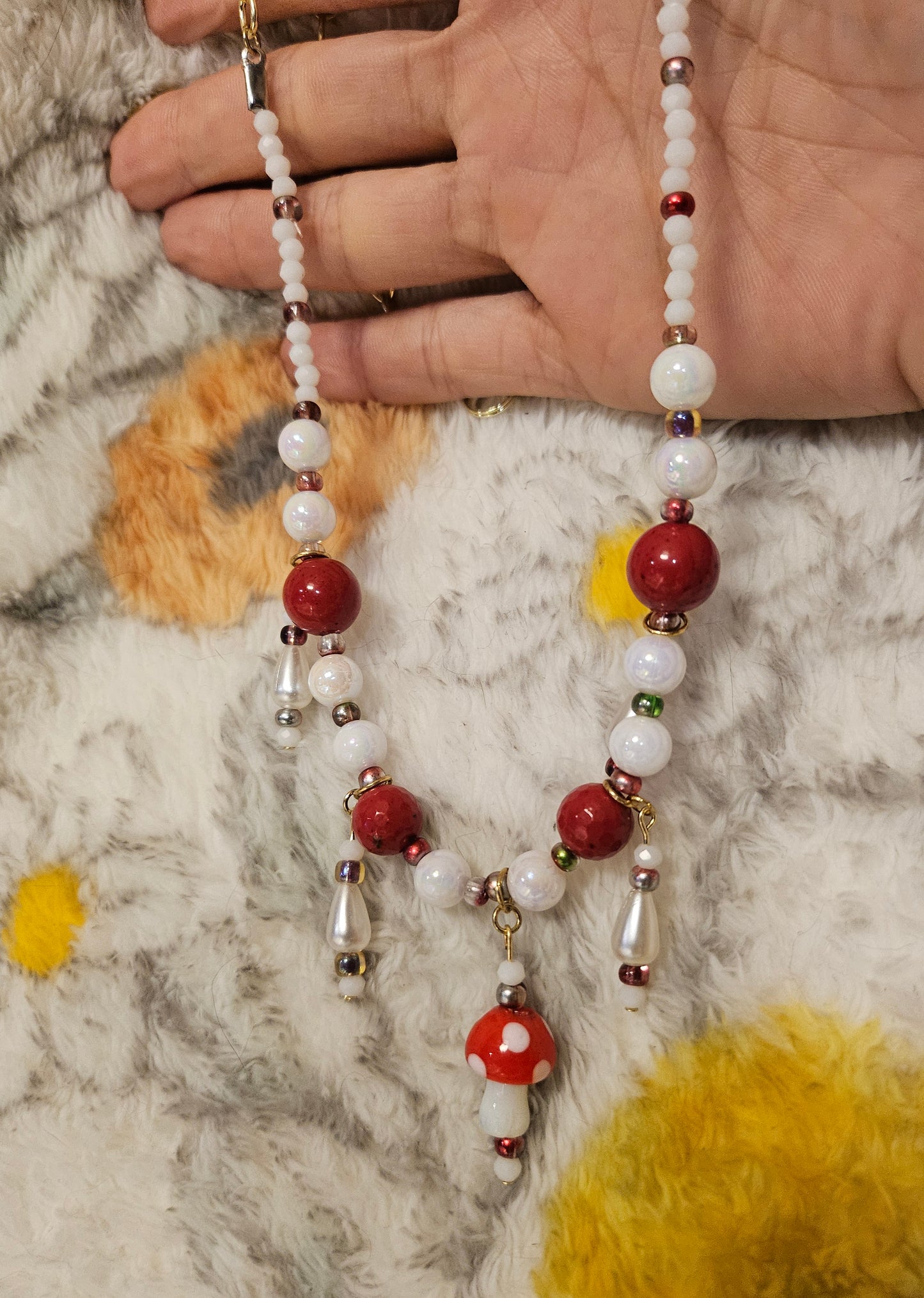 10" Red Mushroom Necklace