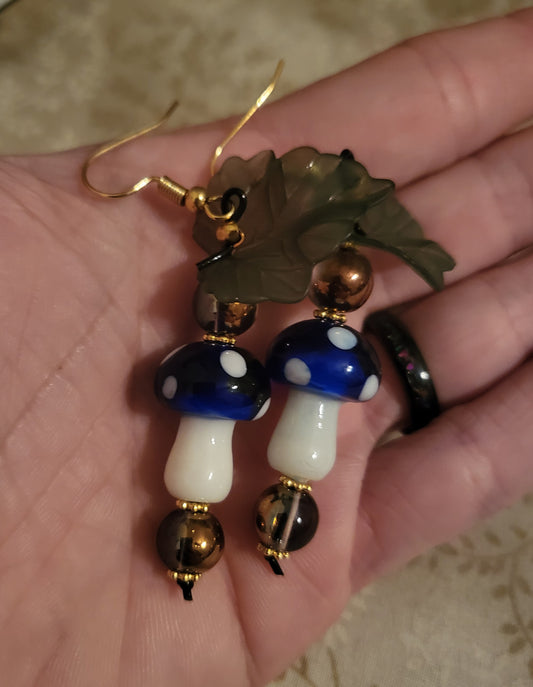 Blue/Iridescent Mushroom Earrings