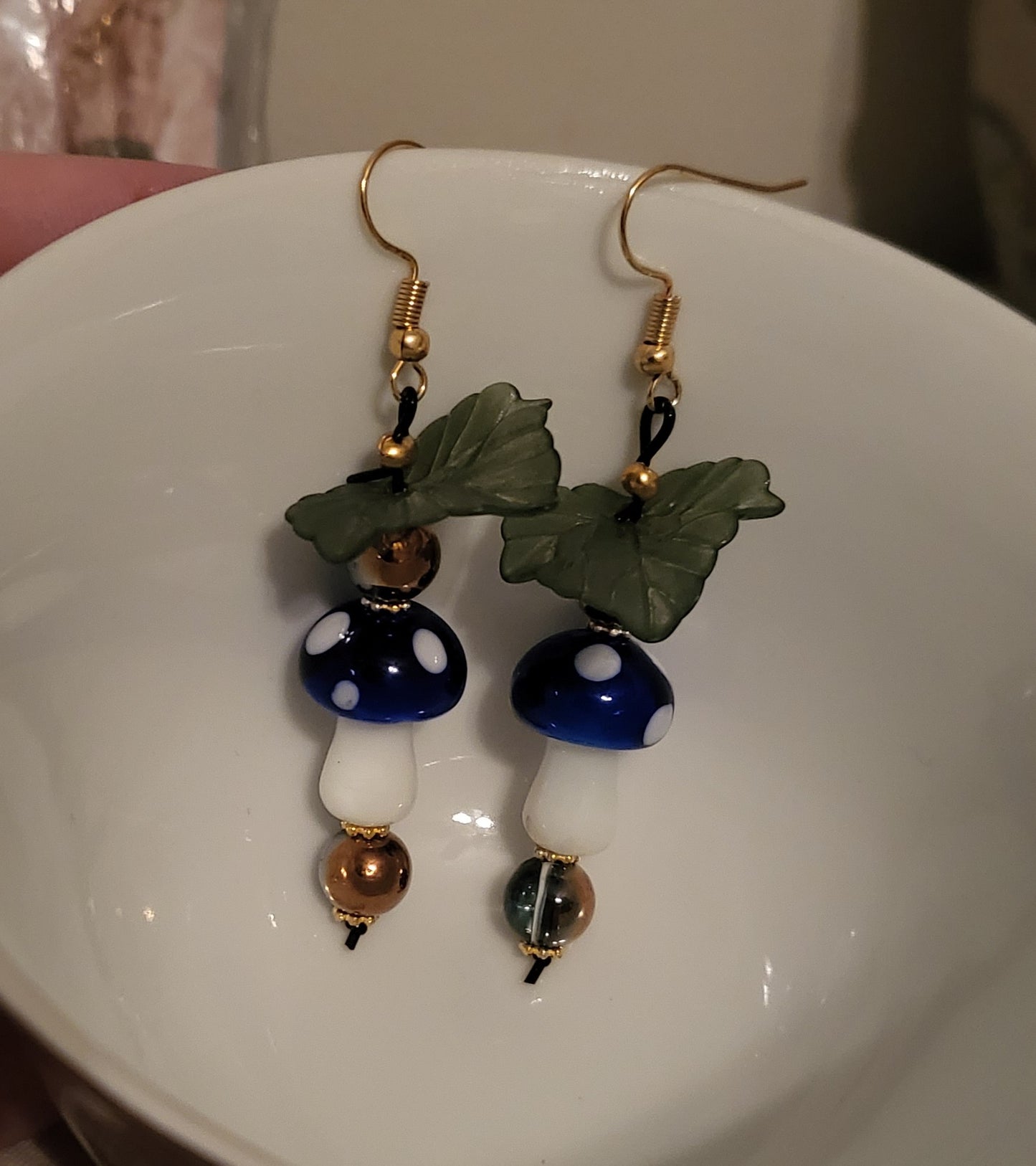 Blue/Iridescent Mushroom Earrings