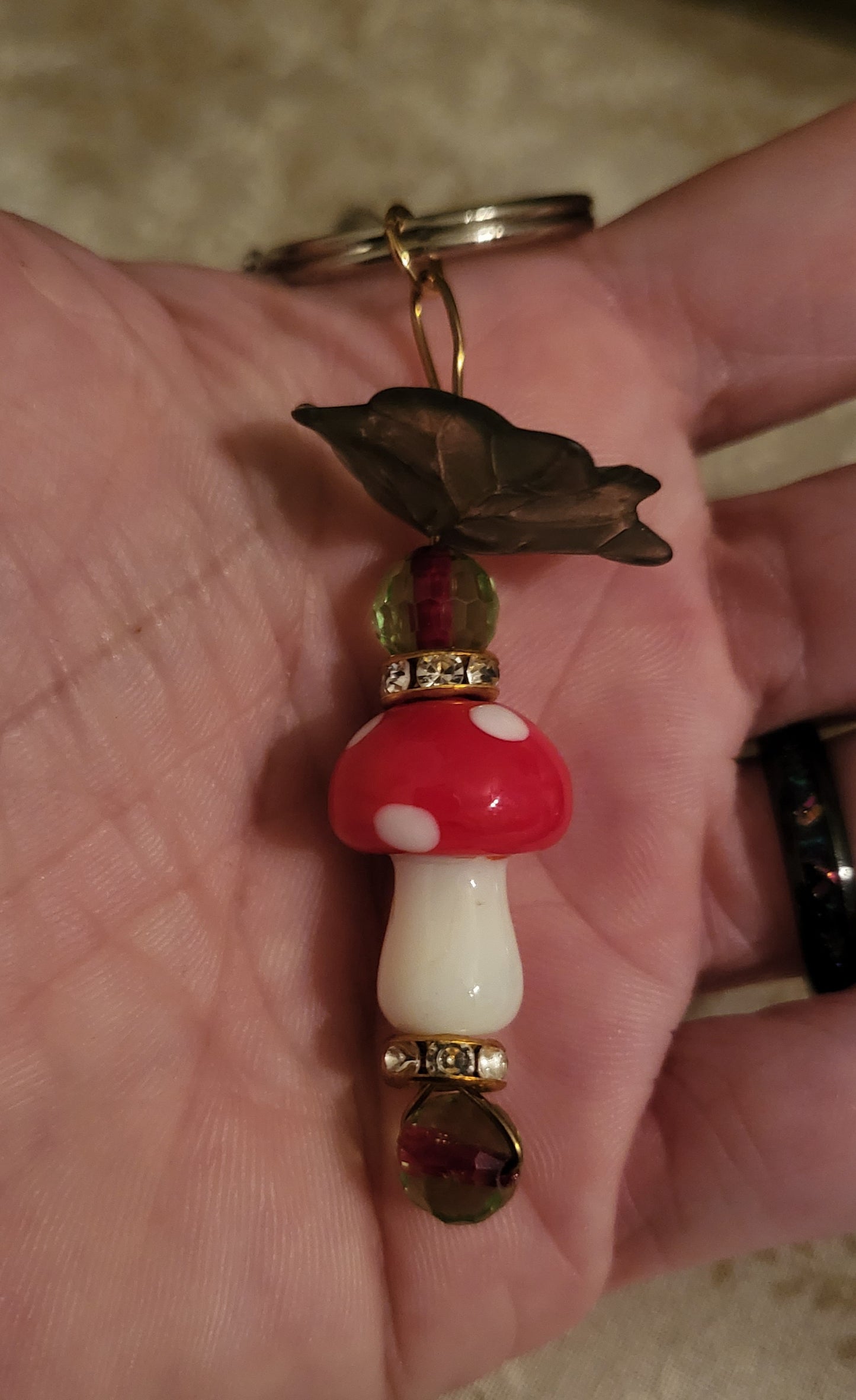 Red Mushroom Green Beads