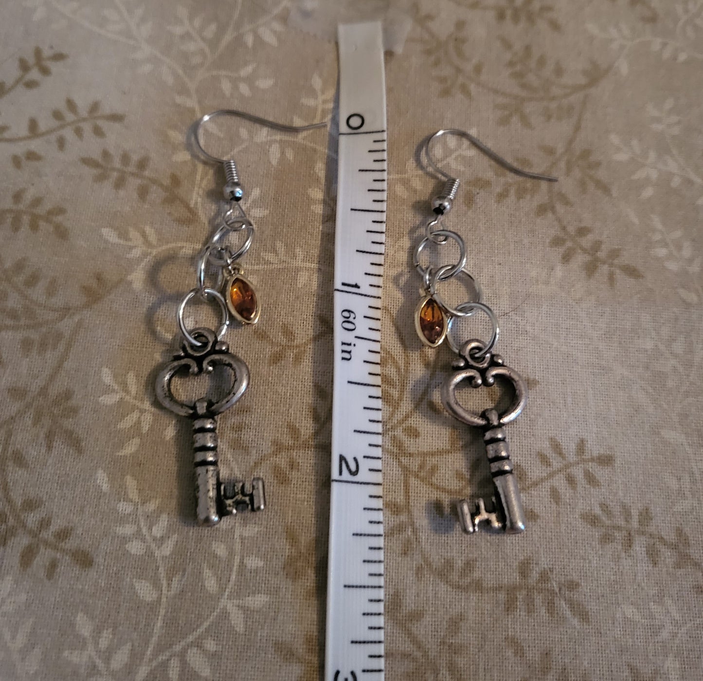 Orange Key Dangly Earrings