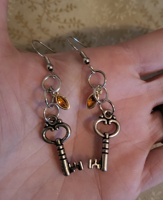 Orange Key Dangly Earrings