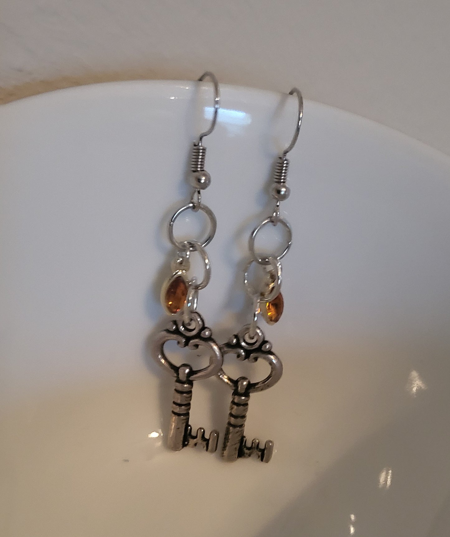 Orange Key Dangly Earrings