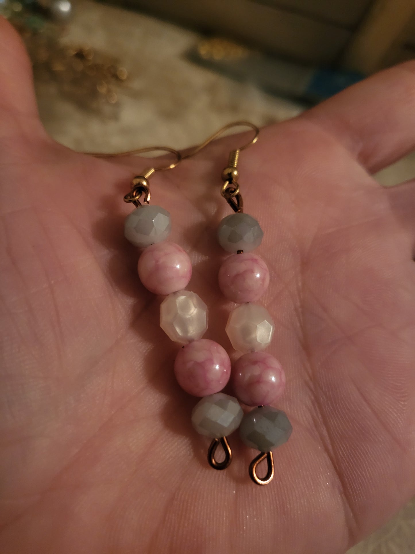 Pink/Blue Bead Earrings