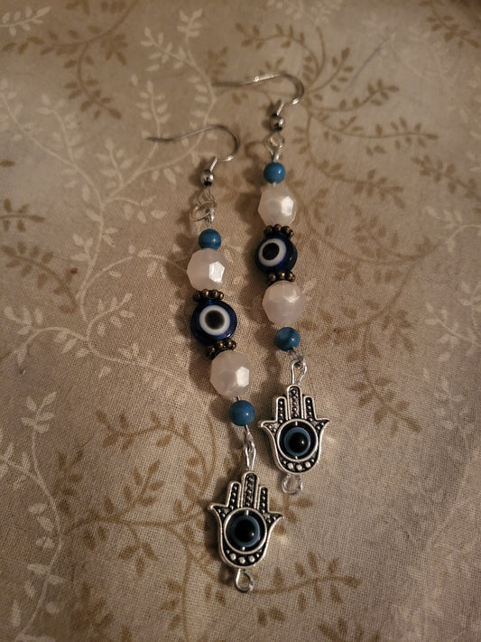 Silver Evil Eye Dangly Earrings