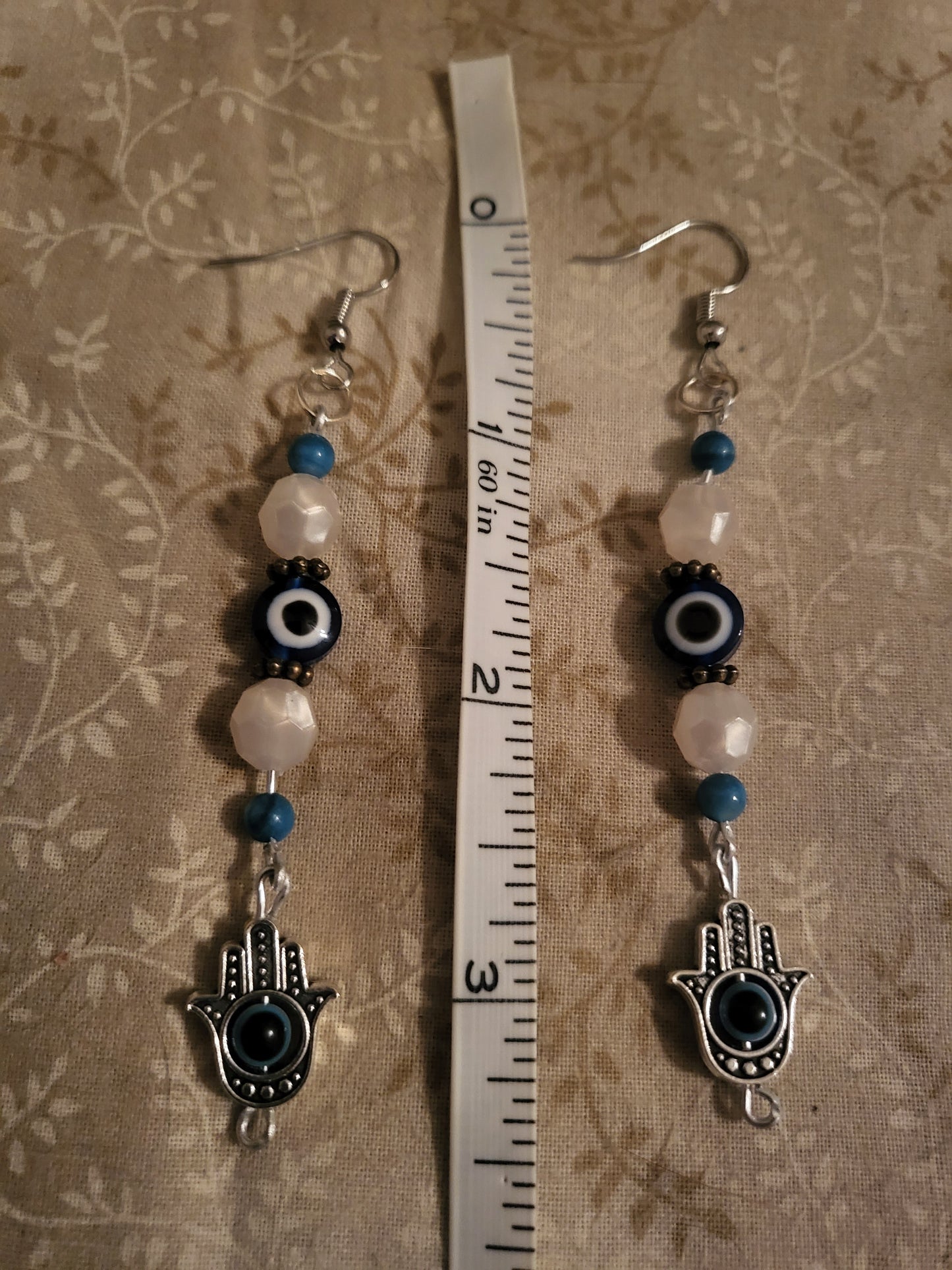 Silver Evil Eye Dangly Earrings